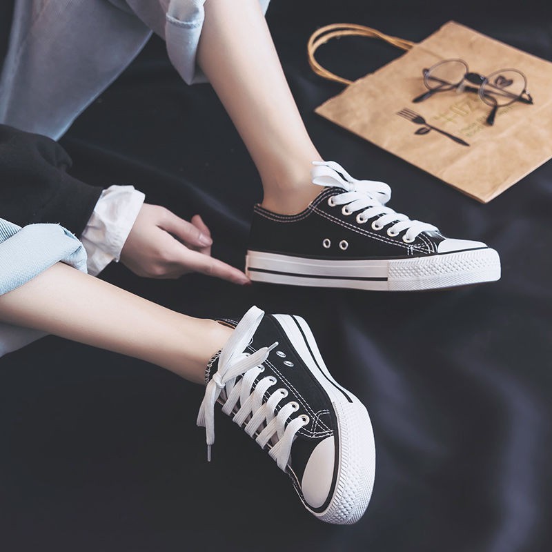 Giày thể thao vải canvas màu trắng phong cách harajuku Hàn Quốc dành cho nữ 2022