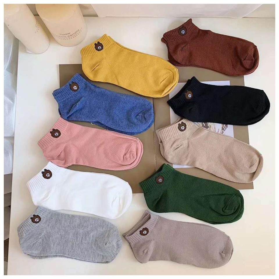 [Set 10 đôi] Tất - Vớ Nữ Hình Gấu Brown Loại 1 - Tặng Kèm Túi Rút Lụa Mờ Sang Mịn Cute