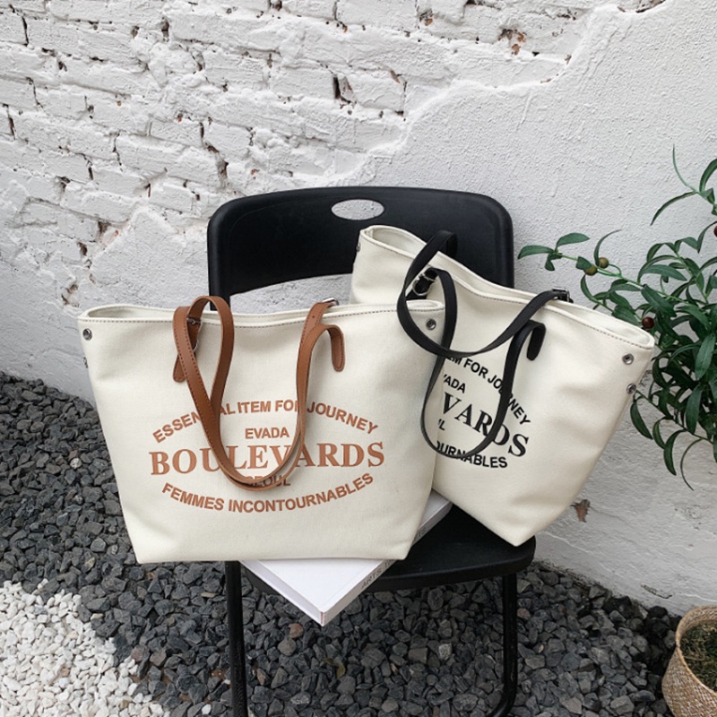 Túi Đeo Vai Vải canvas Cỡ Lớn In Chữ Phong Cách Hàn Quốc Xinh Xắn Cho Nữ
