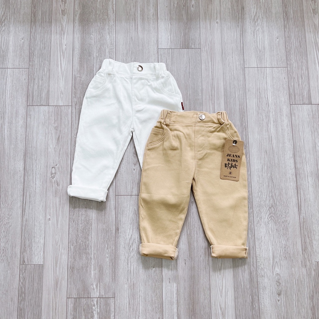 Quần kaki thun mềm mại 2 màu Đen - Nâu Cafe Sữa Mialy Kids cho bé 10-33kg - Chất quần co dãn mềm mại.