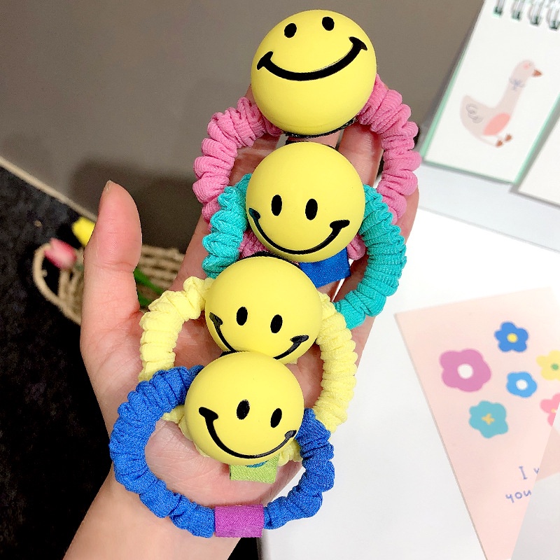 Dễ Thương Dây Buộc Tóc Bằng Da Hình Mặt Cười Phong Cách Hàn Quốc Đơn Giản Cho Nữ