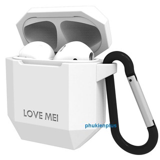 Case Silicon Chống sốc bảo vệ tai nghe Airpod/Airpods Apple có dây đeo + móc tai chính hãng LOVE MEI Trắng