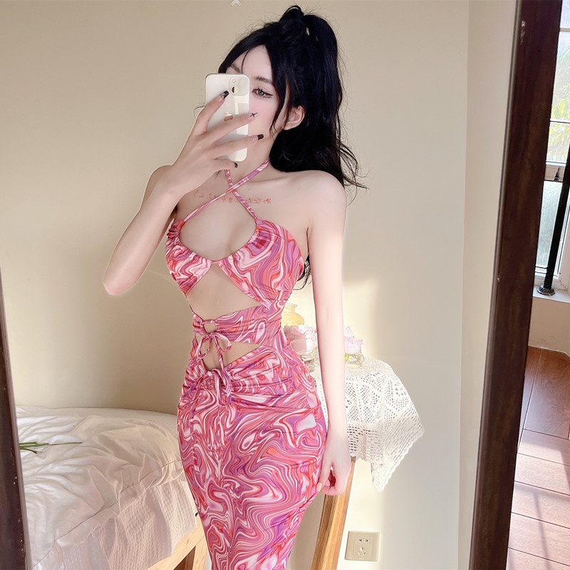 Đầm Hai Dây Dáng Ôm In Họa Tiết Thời Trang Quyến Rũ Cho Nữ