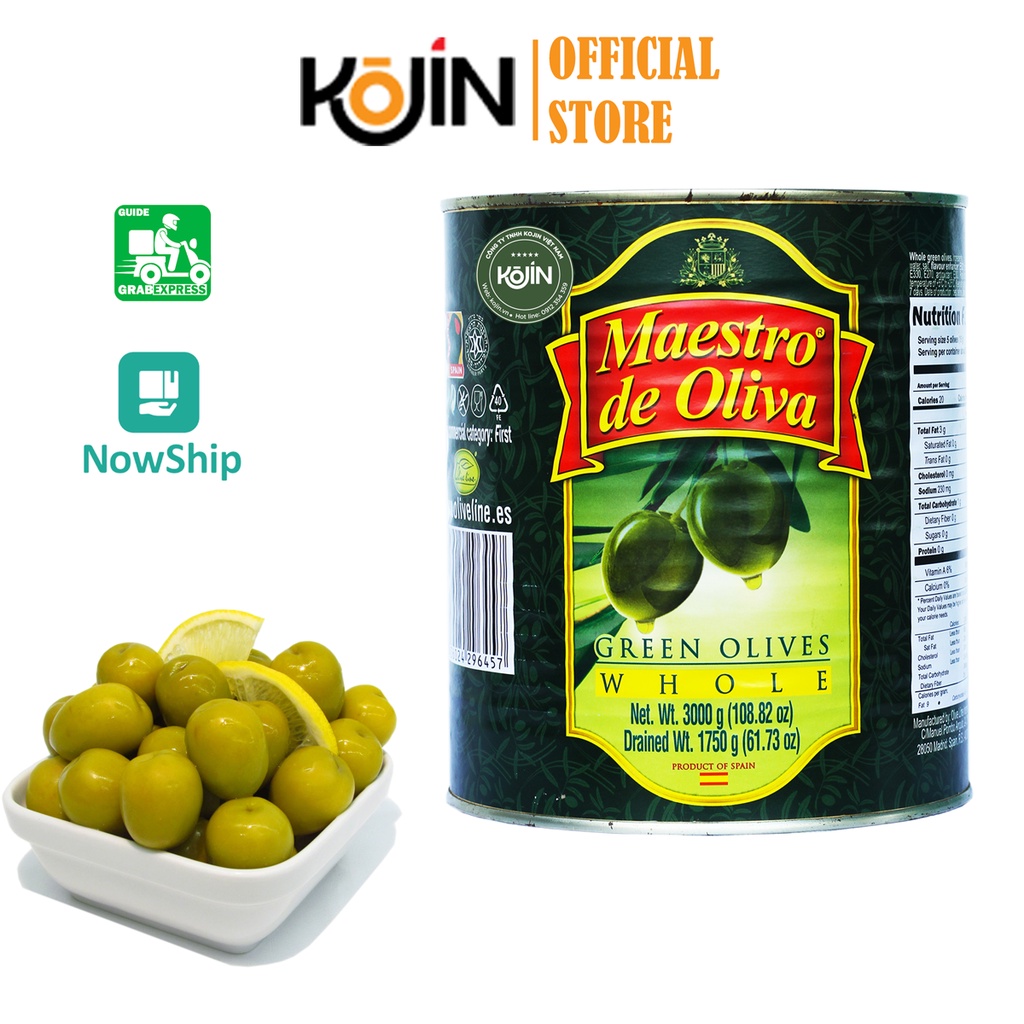 Oliu Xanh Kojin Quả Oliu Xanh Nguyên Trái Cao Cấp Maestro Nhập Khẩu Tây Ban Nha 3kg Date Mới