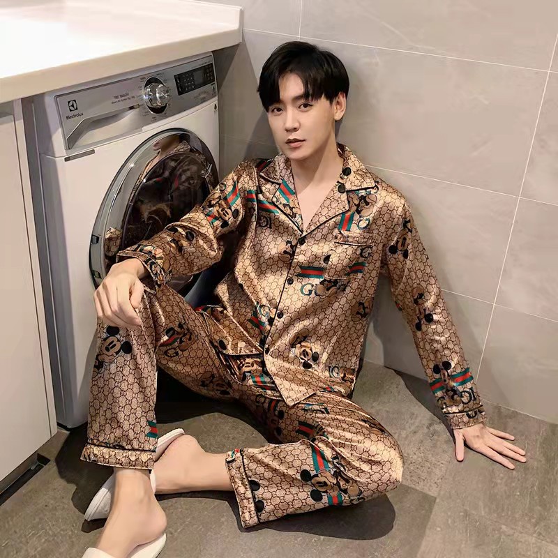 Bộ Đồ Ngủ Dài Tay Vải Lụa Satin Plus Size M-5XL Cho Nam