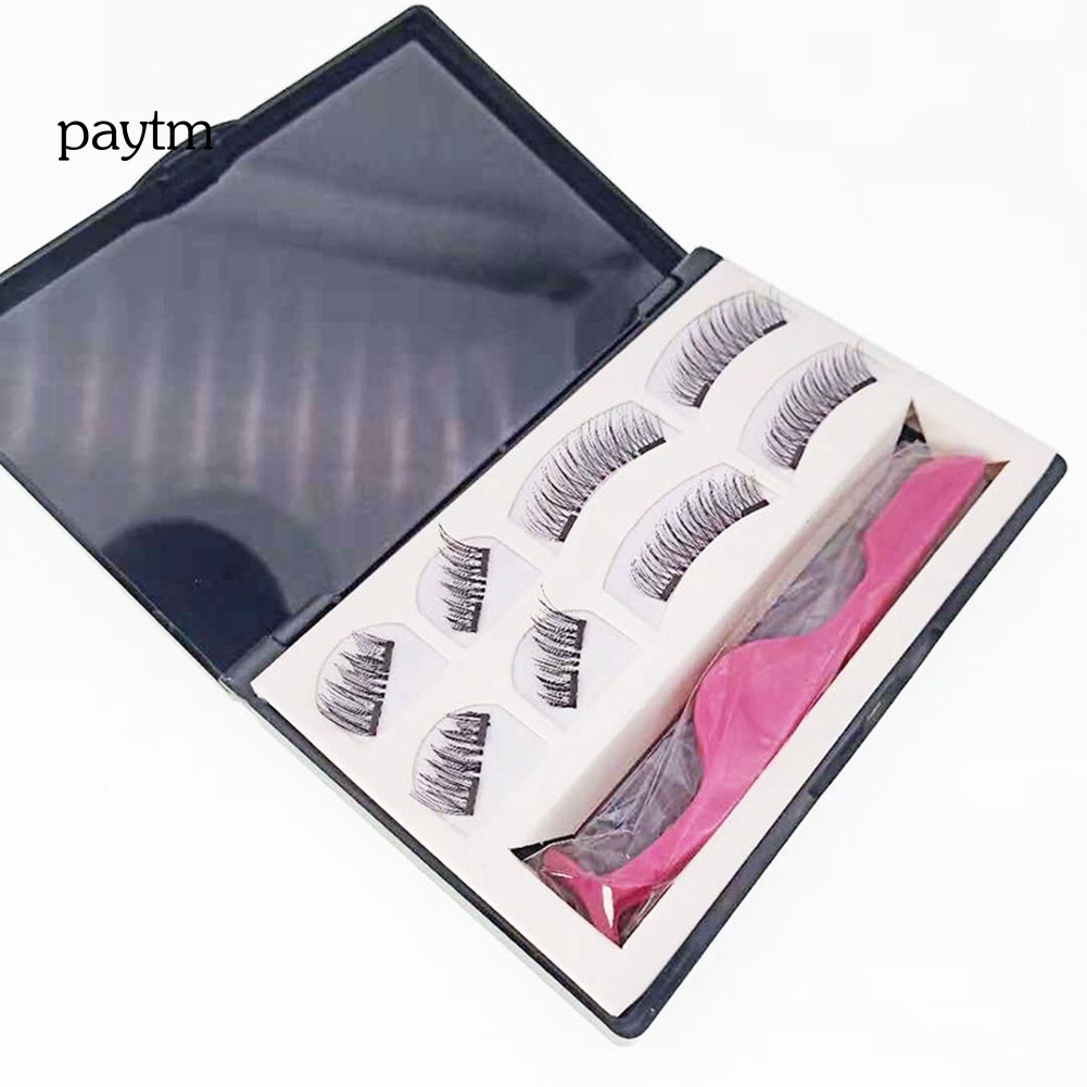 PM 8Pcs Magnetic Silk Fiber False Eyelashes Natural Thick Long Lashes Extensions