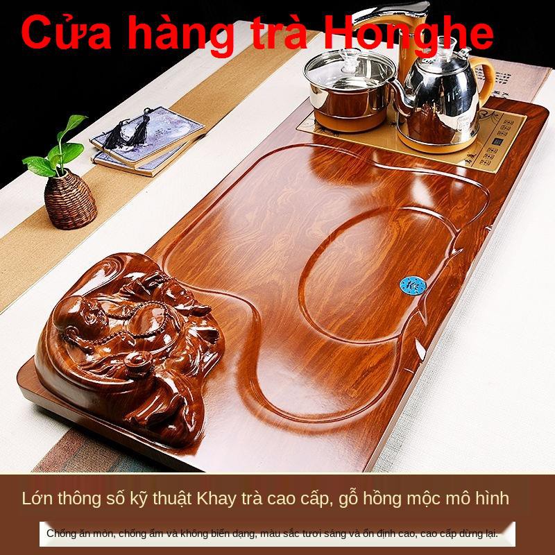 mocboBộ khay trà Di Lặc ba chiều bằng gỗ Cẩm lai bàn nguyên khối gia dụng phụ kiện Lubao Kungfu