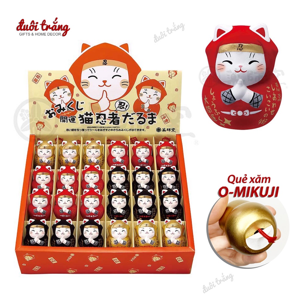 Mèo Thần tài Ninja 5cm Quẻ xăm Omikuji - Hãng thủ công Yakushigama Nhật Bản
