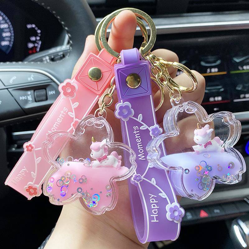 Móc Chìa Khóa Hình Kỳ Lân Năm Cánh Sakura Dạng Lỏng Đẹp Mắt