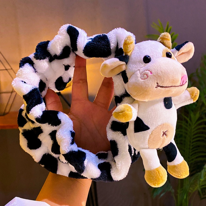 Băng Đô Cài Tóc Bản Rộng Co Giãn In Họa Tiết Bò Sữa Hoạt Hình Dễ Thương