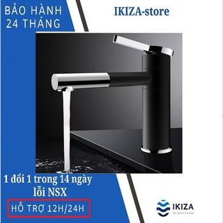 Vòi lavabo thân cao 20cm IKIZA, vòi chậu rửa mặt tròn đồng mạ crom cao cấp giá tốt