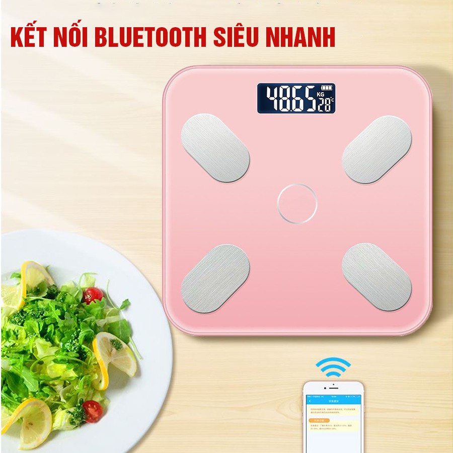 CÂN ĐIỆN TỬ CÂN SỨC KHỎE MÀN HÌNH LED SẠC PIN tiện lợi, kết nối bluetooth, KÍNH CƯỜNG LỰC TẢI TRỌNG 180KG