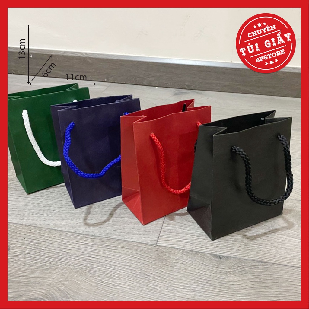 10 TÚI GIẤY ĐỎ ĐẬM QUAI DÙ 11 X 13 X 6 CM