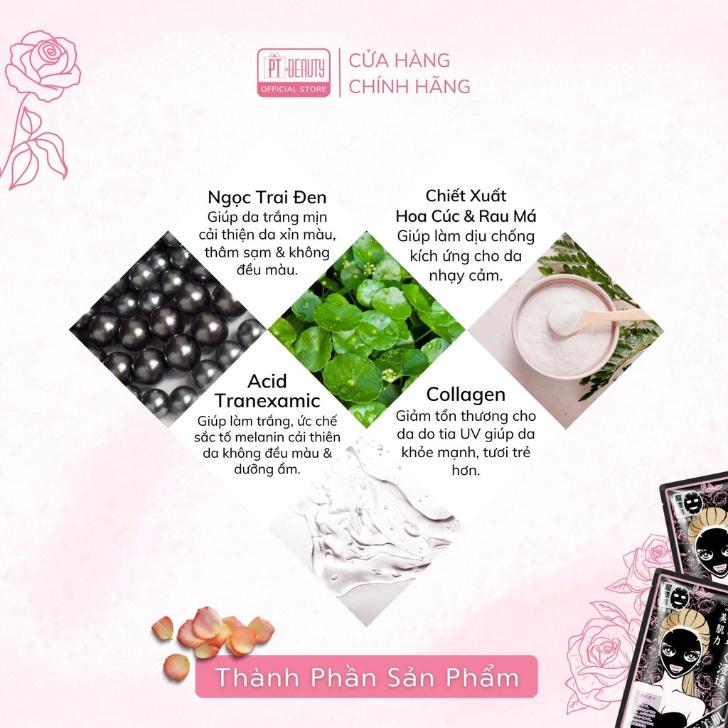 SL04 ☆ Hộp 5 miếng Sexylook Mặt nạ Hoa Hồng Viền Hồng Intensive Whitening Black Mask
