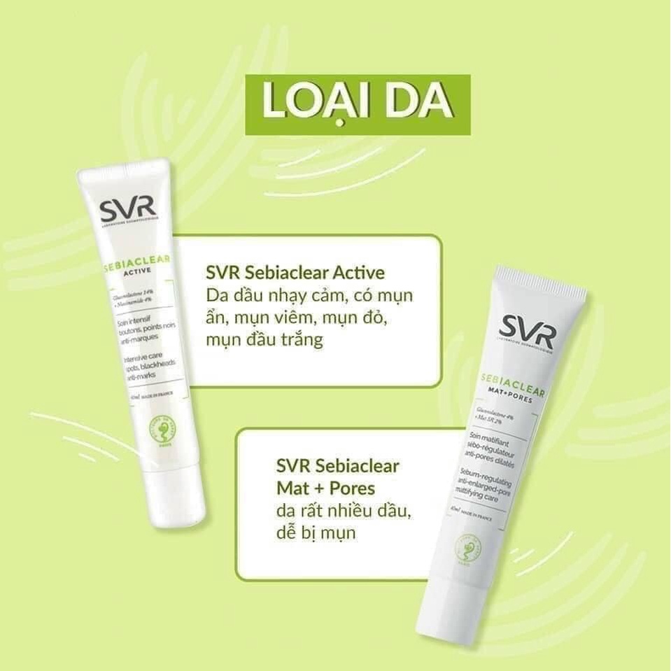 Kem Dưỡng SVR Kiềm Dầu Giảm Mụn Sưng Viêm Active Gel/ Sebiaclear Mat Pores/ Cicapeel
