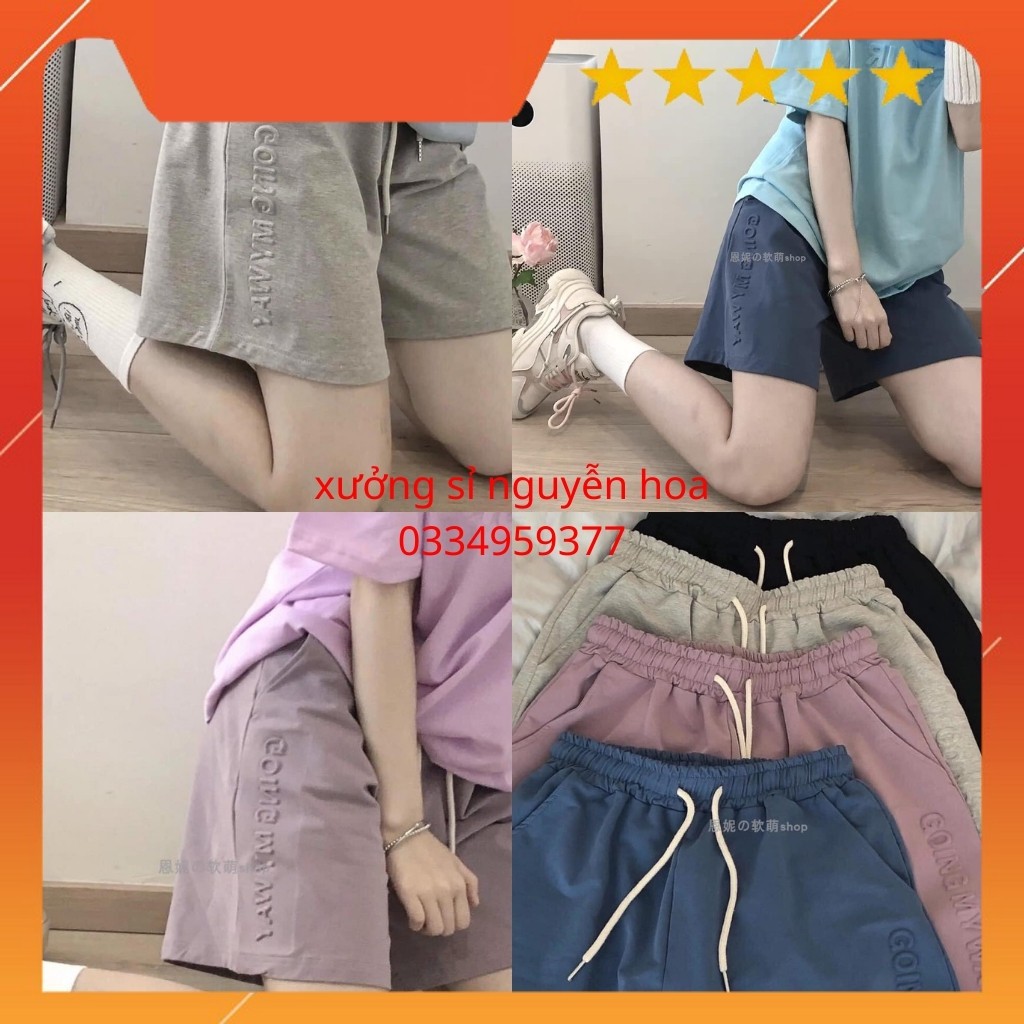 Quần đùi chữ dập nổi, quần short đùi cực hot 4 màu xanh/hồng/xám/đen (kèm video/ảnh thật) Xưởng Sỉ Nguyễn Hoa