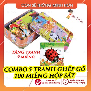 [COMBO] Bộ 5 Tranh Ghép Hình, Xếp Hình 100 Miếng Bằng Gỗ An Toàn Cho Bé Từ 1-10 tuổi Tặng Tranh 9 Mảnh
