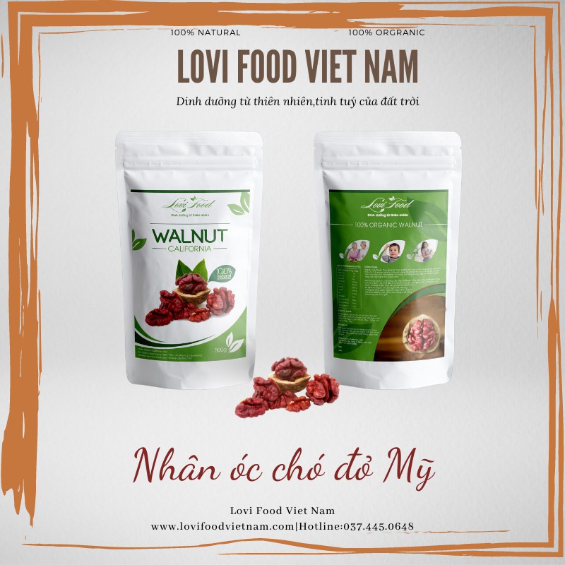 HẠT ÓC CHÓ ĐỎ TÁCH VỎ MỸ - 500gram HẠT CAO CẤP nhập khẩu 100% từ California - Lovi Food Việt Nam