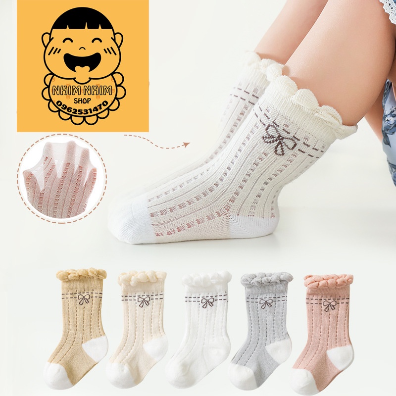 Tất cho bé vớ họa tiết nơ thời trang nhiều màu mỏng nhẹ mùa hè viền bèo cho bé gái phong cách hàn quốc từ 0 đến 5 tuổi