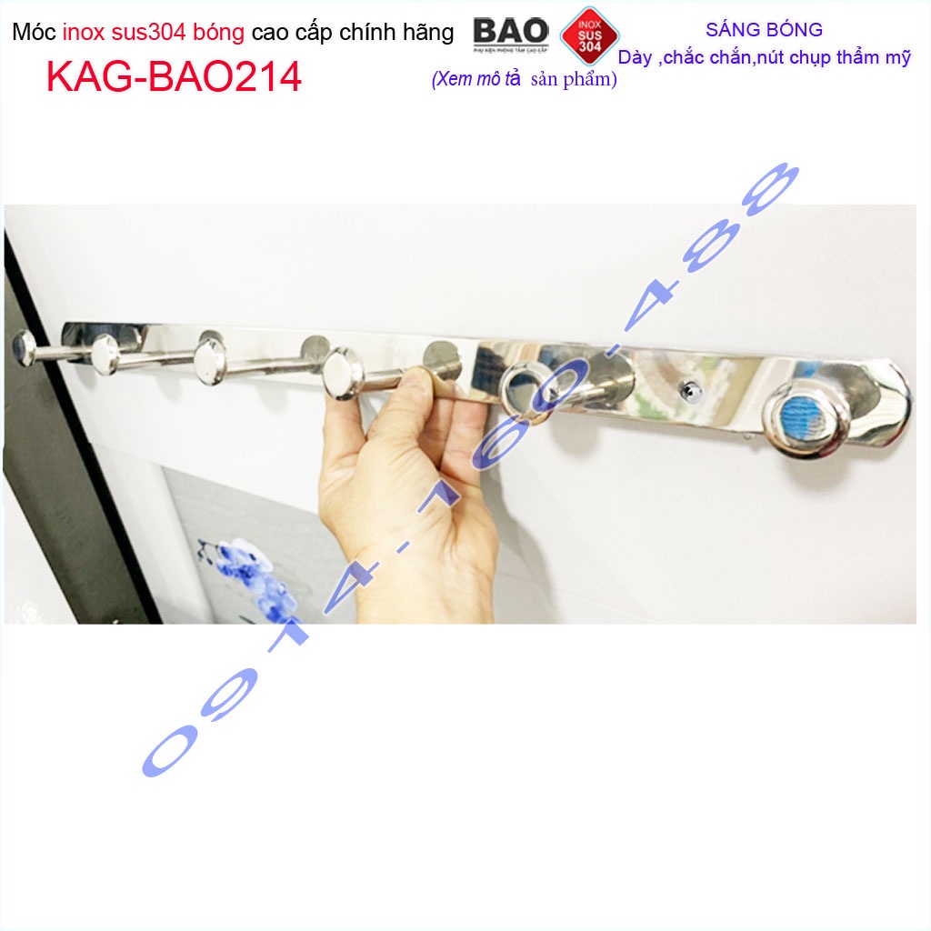 Móc 6 Inox Bảo KAG-BAO214, móc áo phòng tắm SUS304 dập sáng bóng sang trọng thiết kế tuyệt đẹp siêu bền