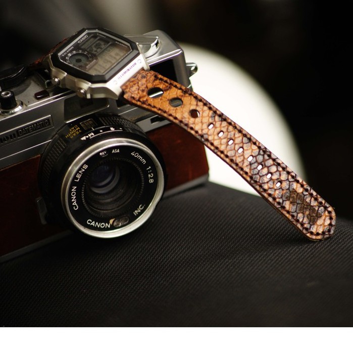 Dây đồng hồ RAM Leather cho CASIO 1200, AE 1200, 1300, 1100, A159 , A168 , Size 18 da dê thật cao cấp RAM Leather 1995