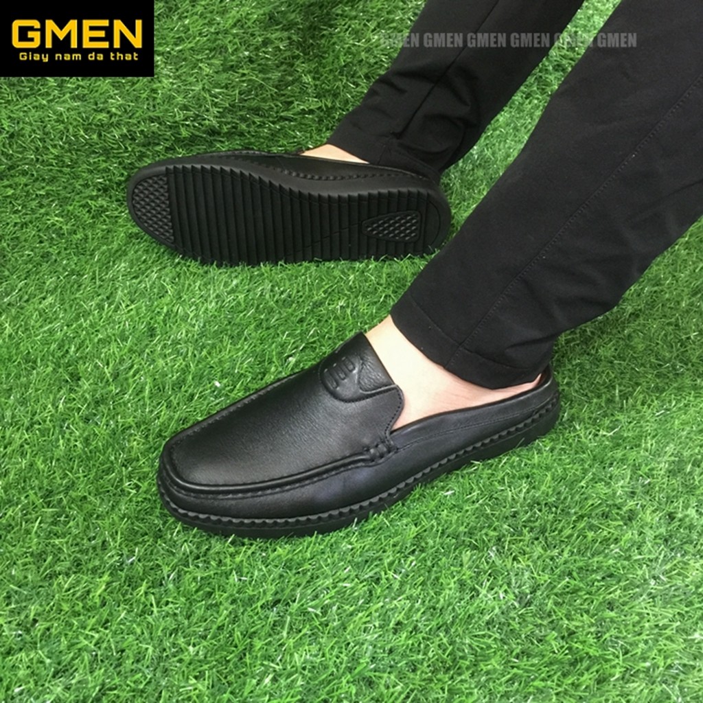 Giày sục nam da thật nguyên tấm cao cấp đế cao su khâu chỉ êm chân TK104