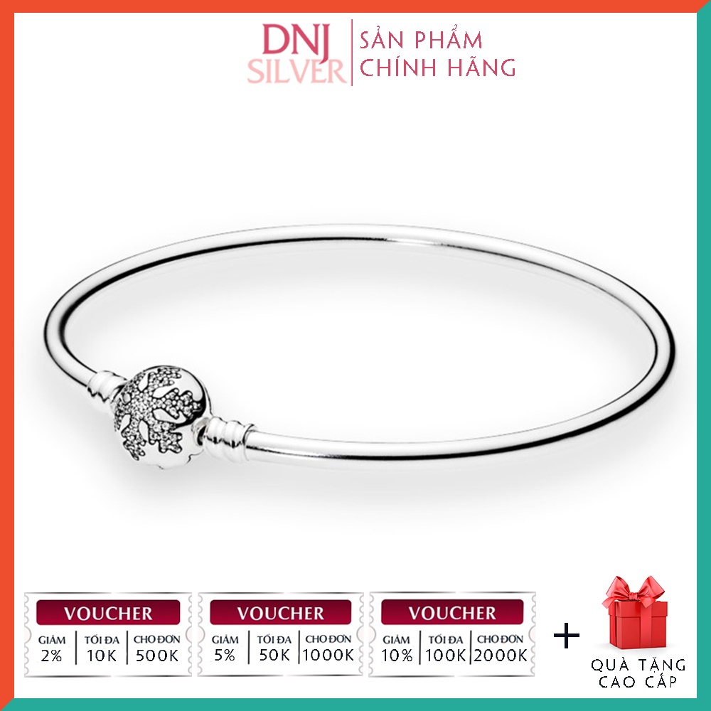 Vòng tay bạc 925 cao cấp - Mẫu vòng Snowflake Moments Silver Bangle, có thể mix thêm hạt charm vào vòng theo ý thích