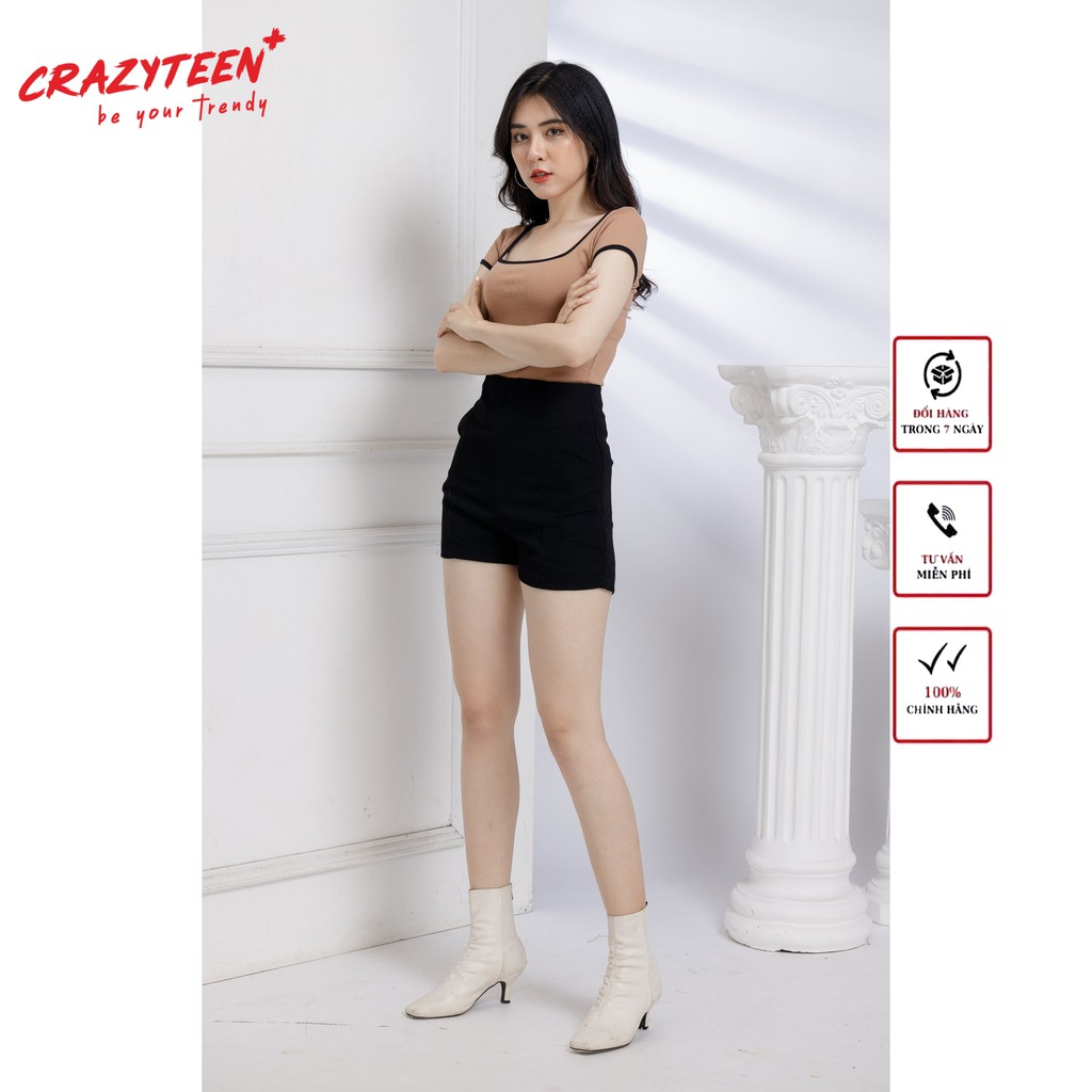 Quần short đùi nữ lưng siêu cao CRAZYTEEN phong cách trẻ trung, năng động (QC0081)