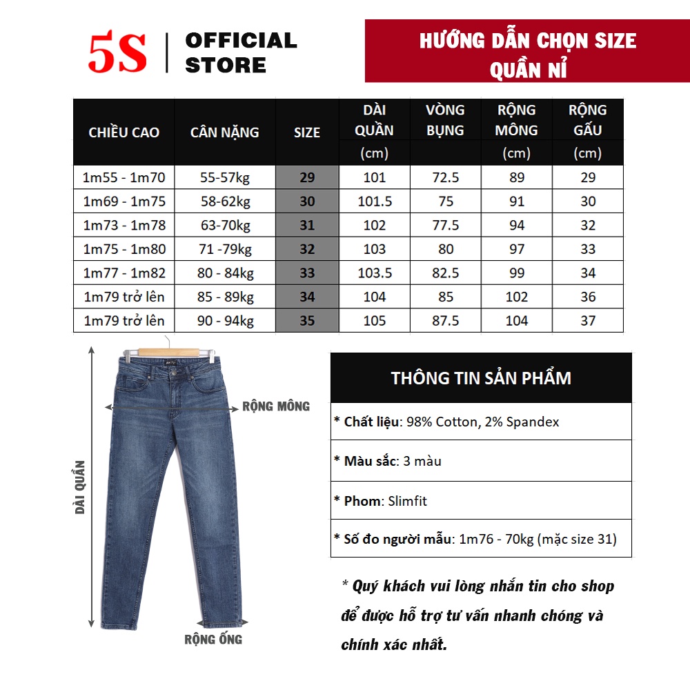 Quần Jean Nam 5S (3 Màu) Cơ Bản, Chất  Cotton Cực Mềm Mại, Co Giãn Tốt, Không Bai Xù, Bền Màu, Phom Trẻ Trung (QBD) | BigBuy360 - bigbuy360.vn