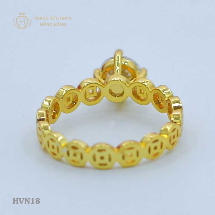 Nhẫn Titan Nữ, Nhẫn Nữ Kim Tiền Tài Lộc Mặt Đính Đá Thời Trang Xi Mạ Vàng Non 24k - Trang Sức Hava Hong Kong - HVN18