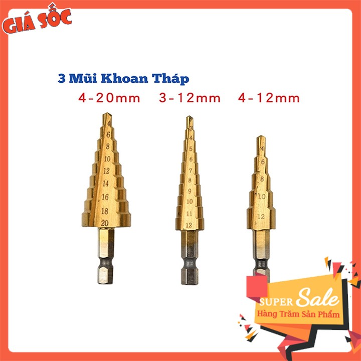 Bộ 3 mũi khoan tháp tầng bước titanium 4-32mm khoan sắt , tôn