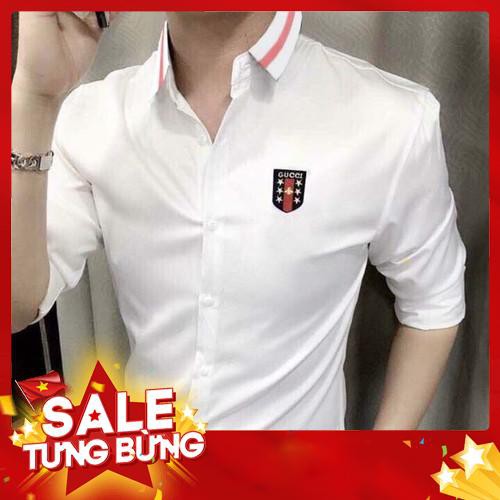 ÁOSơ Mi Nam NỮ CHẤT LỤA HỌA TIẾT LOGO LÁ CỜ PHỐI CỔ PHONG CÁCH HÀN QUỐC MS 01 - Hàng nhập khẩu