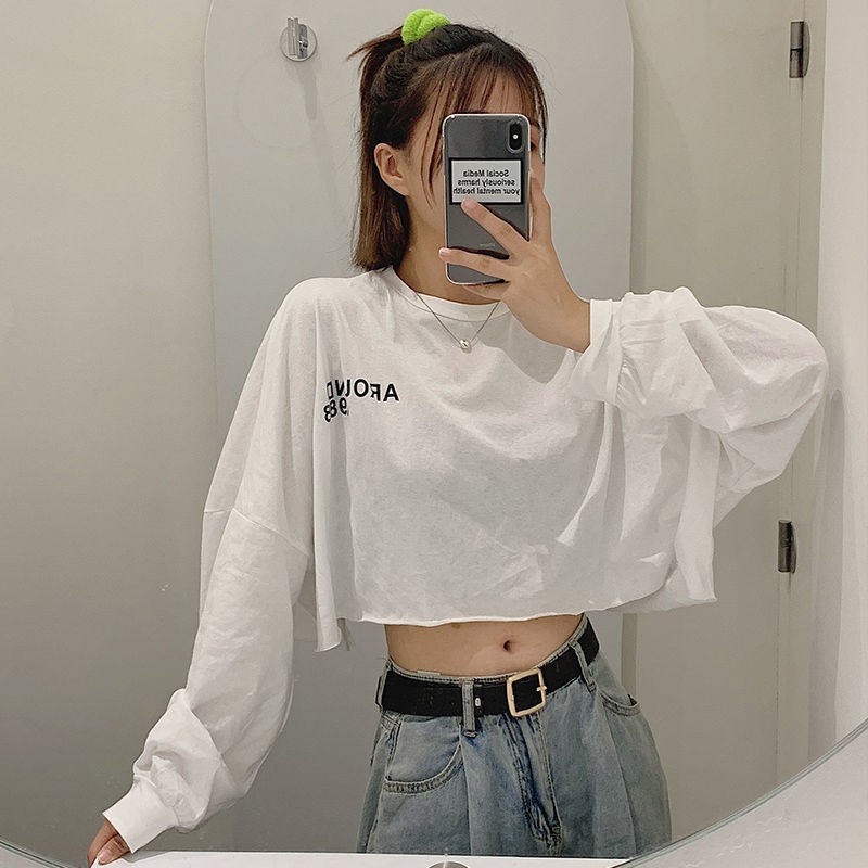 [X&L] Áo thun nữ dài tay hàn quốc mới   áo ngắn có chữ    áo ngắn nữ  Áo Croptop