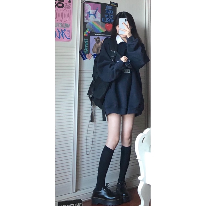 Áo Khoác Rip 💓Freeship💓 Áo nỉ sweat cổ bẻ hình thêu 1 màu xanh lam form rộng Chần Bông UNISIEX NAM NỮ UlZzang | BigBuy360 - bigbuy360.vn