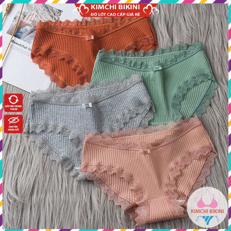 Set 10 quần lót nữ đen viền ren gân tăm KIMCHIBIKINI quần lót chục nữ cotton hoạ tiết sexy xinh đẹp điệu đà QL150