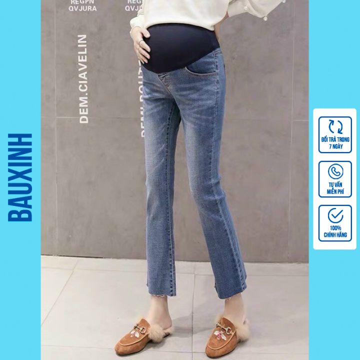 Quần Bò Bầu, Quần Jeans Bầu Ống Loe Hàng Mềm Đẹp Loại 1 Q27 Thời Trang Trẻ Trung, Đủ Size Cho Mẹ Bầu
