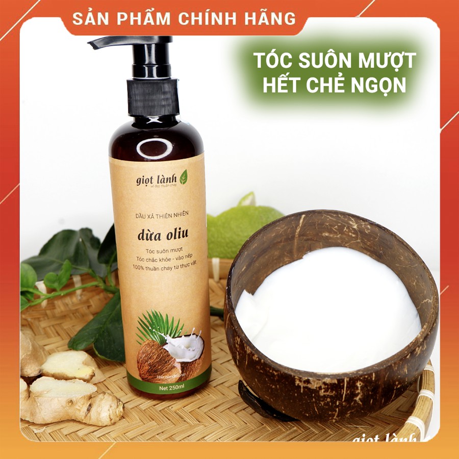 Dầu Xả Thiên Nhiên Dừa Oliu - Giảm Xơ Rối, Chẻ Ngọn Giọt Lành 250ML