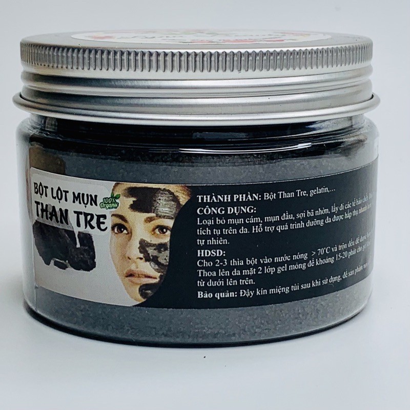 Bột lột mụn than tre organic 50gr - lột sạch mụn cám, đầu đen, tế bào chết, sáng da, kiềm dầu | Bột Natural