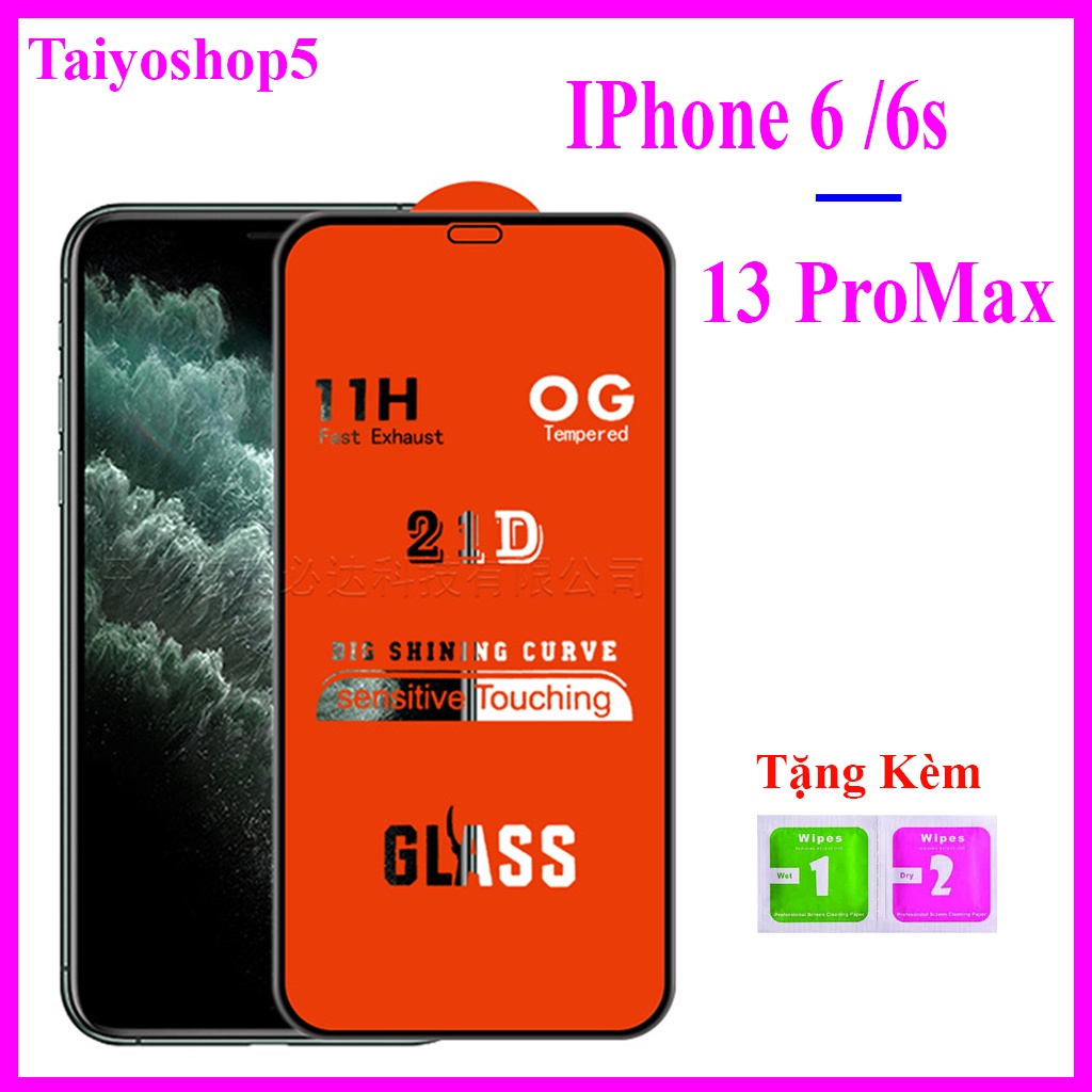 Cường Lực 21D Full màn- IPhone 6/7/8plus/ x/xs/xr/xsmax/11/12/13promax/12mini/13mini/11pro 6g/7g/8g Tặng Giấy Lau 1/2