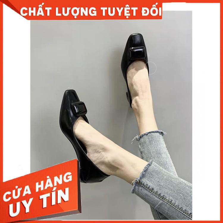 (S119) Giầy cao gót nữ  đế vuông 5 phân mũi vuông ( mã 816 - loại có nơ vuông) Hahashop