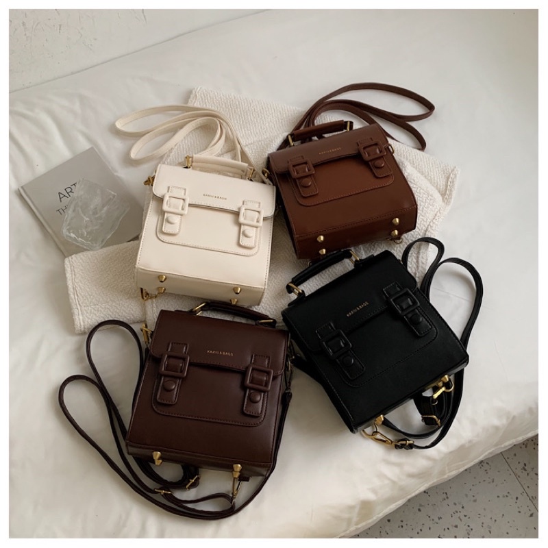 Balo mini thời trang nữ - balo da pu dáng vuông vintage cá tính - đeo chéo xách tay