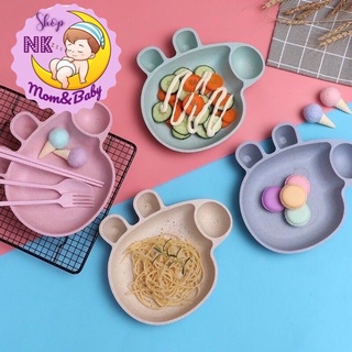 Khay ăn dặm lúa mạch kèm thìa dĩa hình heo peppa pig