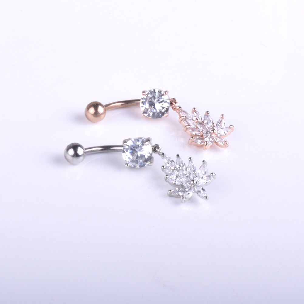 Khuyên Rốn Mặt Hình Lá Đính Đá Nhân Tạo Thời Trang