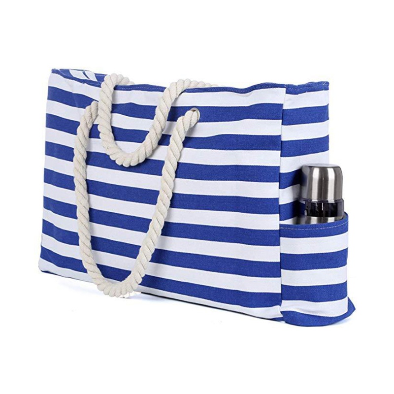 Han Túi Xách Đeo Vai Bằng Vải Bố Sức Chứa Lớn Có Tay Cầm Dây Kéo Với Túi Đựng Chai Nước Đi Biển/Ngoài Trời