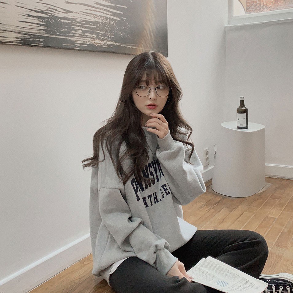 Áo nỉ Peppermint 39062 tay dài cổ tròn in chữ phong cách thời trang cá tính