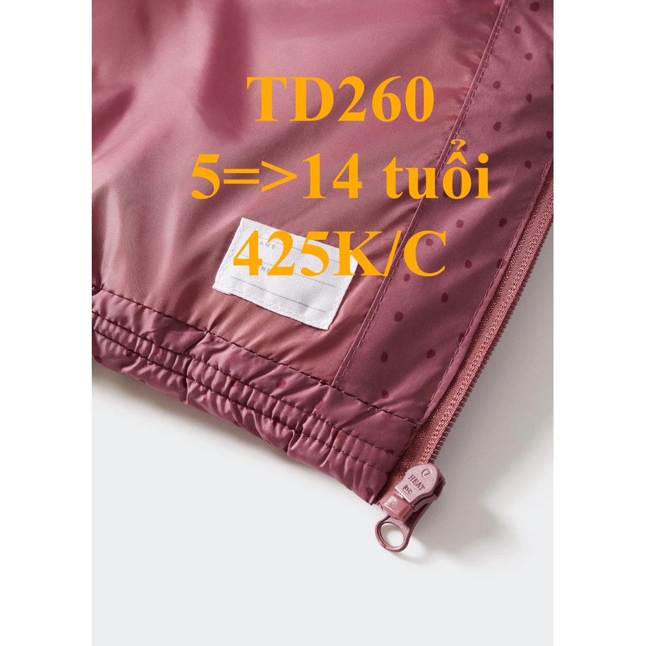 * Mã TD260: Áo phao 3 lớp  có mũ dư xịn đét bé gái, chất phao mềm mặc rất thích BC 7465