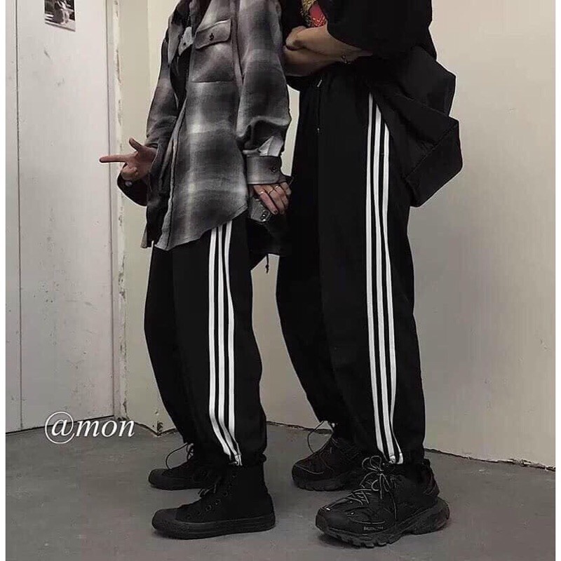 [Rẻ Vô Địch] Quần Thun Da Cá 3 Sọc Rút Dây Thể Thao Nam Nữ Màu Đen Xám Basic Ulzzang Unisex Hot | BigBuy360 - bigbuy360.vn