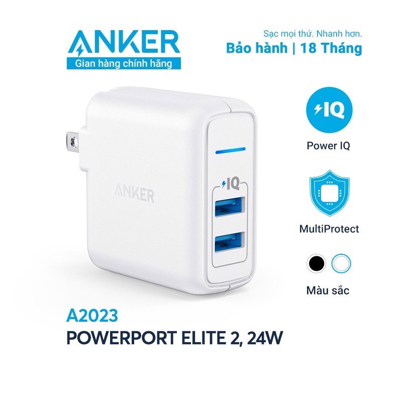 Củ sạc Anker Powerport Elite 2 cổng PIQ 24w