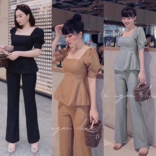 Set bộ thời trang cổ vuông tay phồng dễ thương