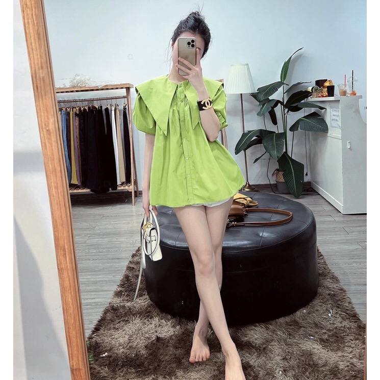 Áo sơ mi kiểu tay bồng cổ bèo vạt nhọn chất thô lụa hàng thiết kế phối với quần,chân váy đều xinh ạ | BigBuy360 - bigbuy360.vn